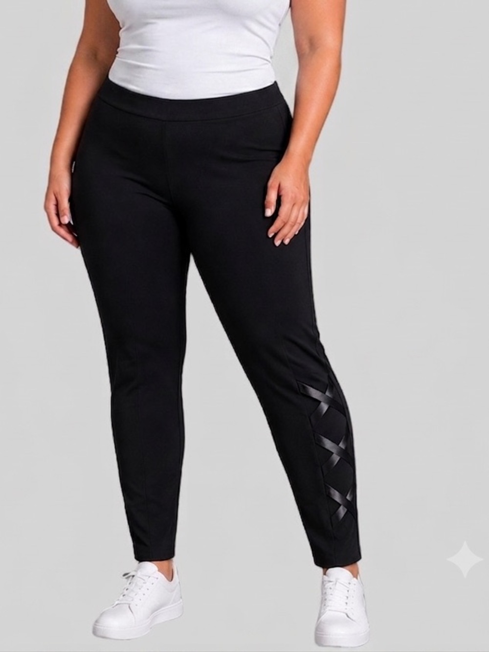 MICHEL STUDIO Black Cropped Ponte Pants with Side Lace-Up Detail ESTIMATED 1X
